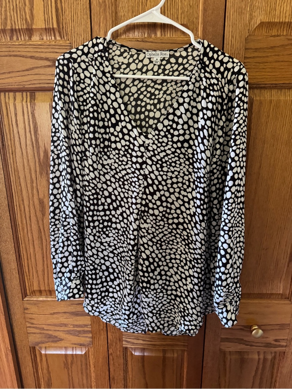 Black & White Polka Dot V-Neck Women's Top